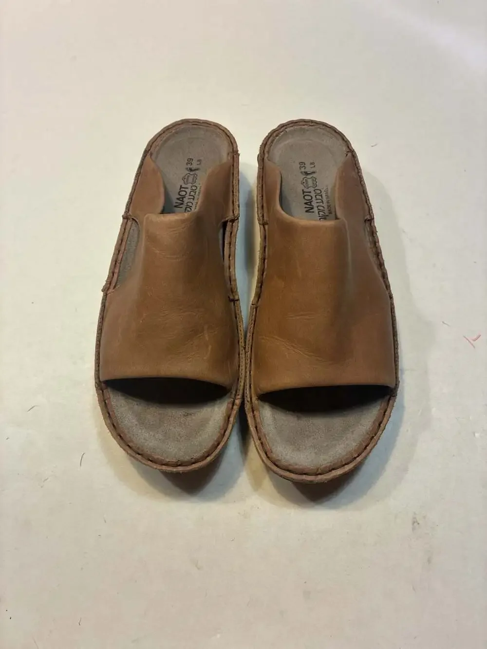 Naot Ardisia Brown Leather Wedge Slide Sandals Size 39